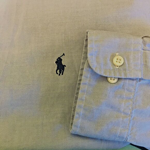 Ralph Lauren Yarmouth Blue Chambray Long Sleeve Button Down Mens 17.5 Polo Shirt - Picture 3 of 10